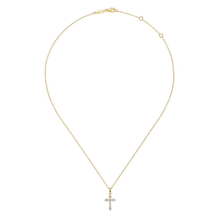 14K Yellow Gold Diamond Cross Pendant Necklace - 0.25 ct - Shot 2