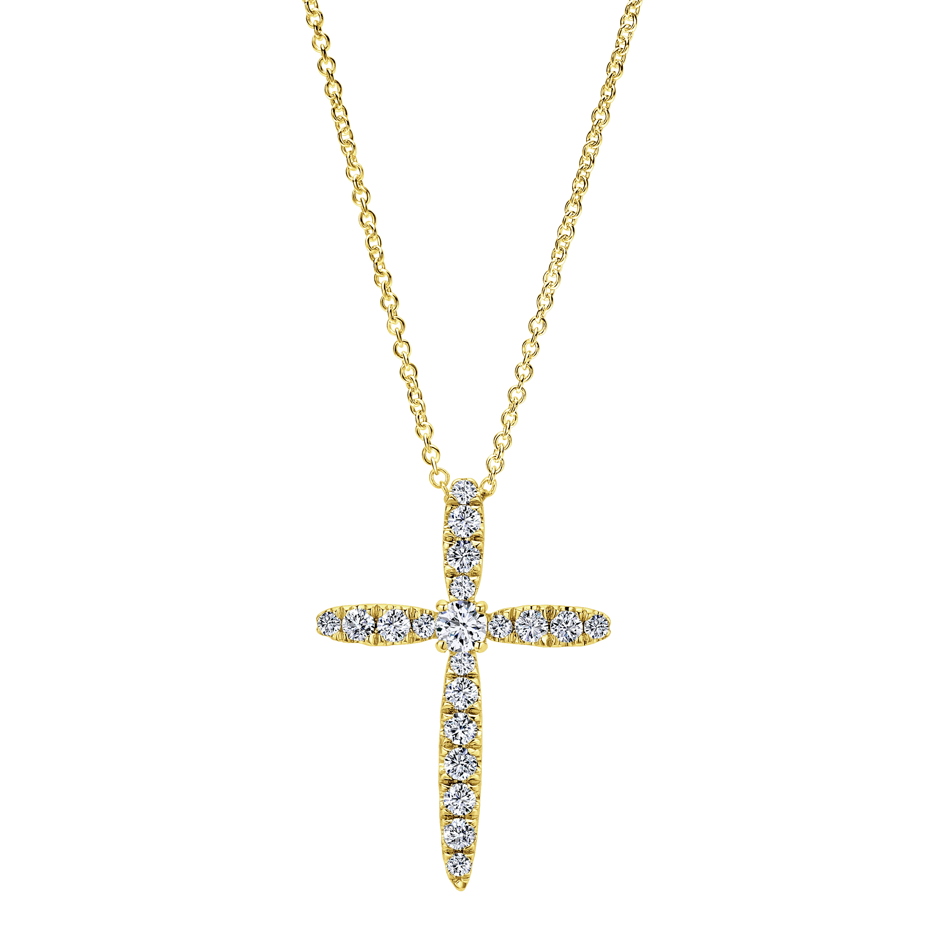 14K Yellow Gold Diamond Cross Pendant Necklace - 0.51 ct - Shot 1