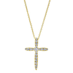 14K Yellow Gold Diamond Cross Pendant Necklace