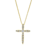 14K Yellow Gold Diamond Cross Pendant Necklace