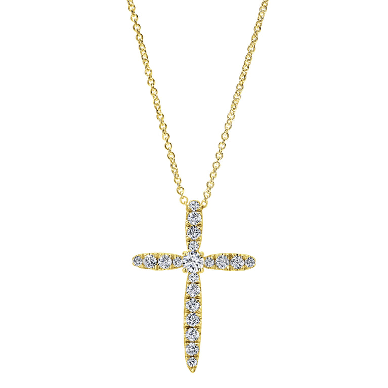 14K Yellow Gold Diamond Cross Pendant Necklace - 0.51 ct - Shot 1