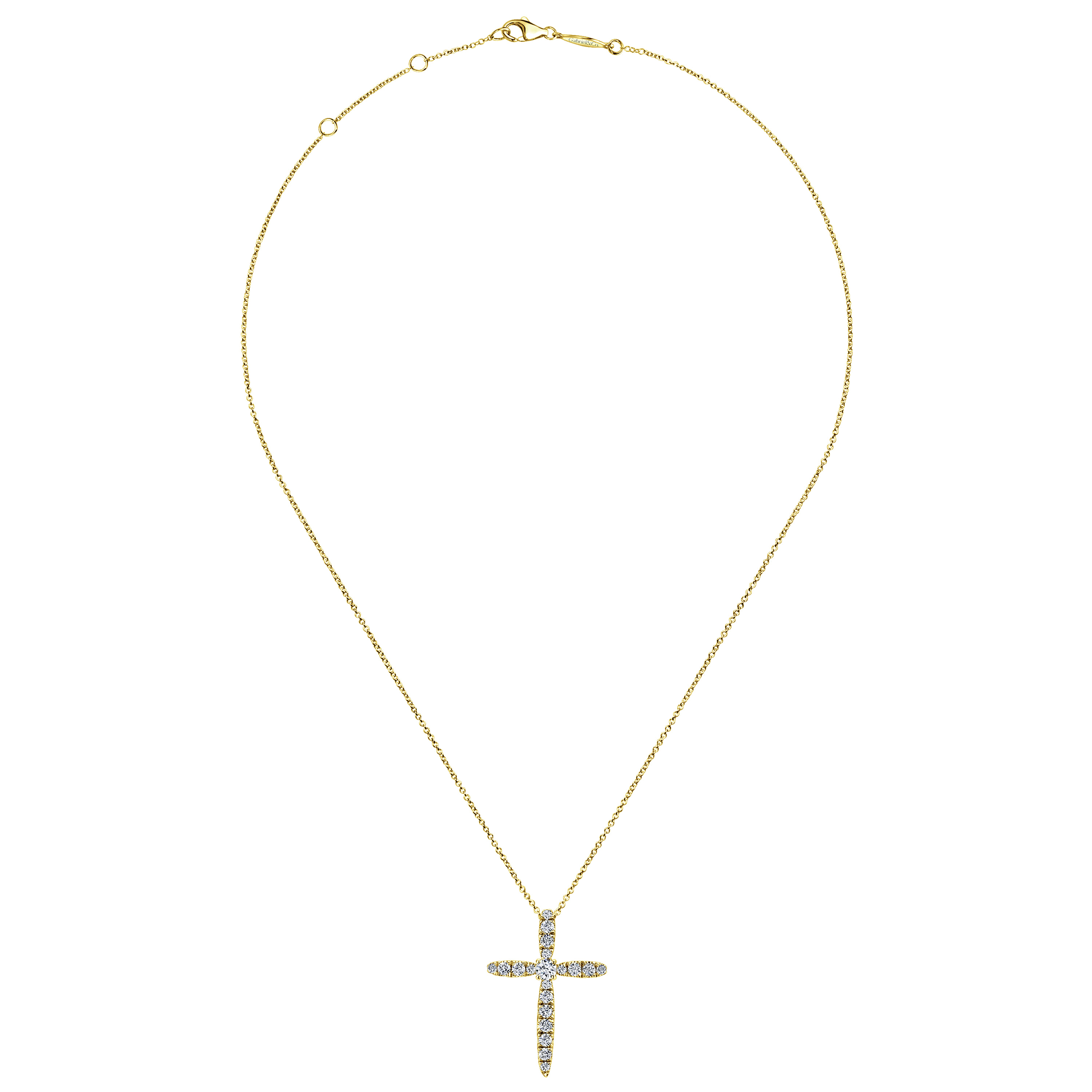 14K Yellow Gold Diamond Cross Pendant Necklace - 0.51 ct - Shot 2