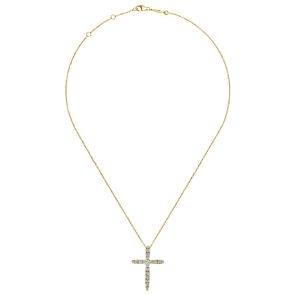 14K Yellow Gold Diamond Cross Pendant Necklace