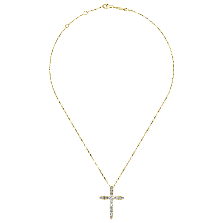 14K Yellow Gold Diamond Cross Pendant Necklace - 0.51 ct - Shot 2