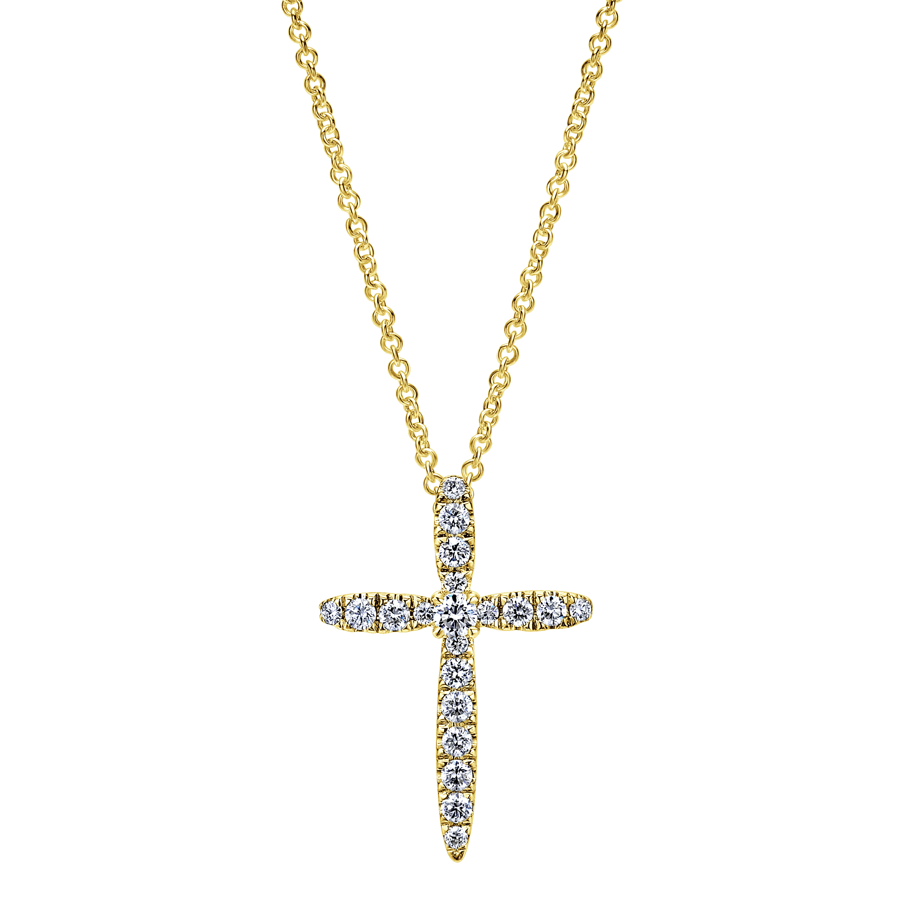 14K Yellow Gold Diamond Cross Pendant Necklace - 0.25 ct - Shot 1