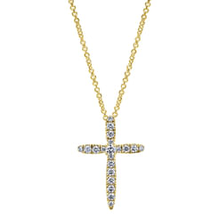 14K Yellow Gold Diamond Cross Pendant Necklace