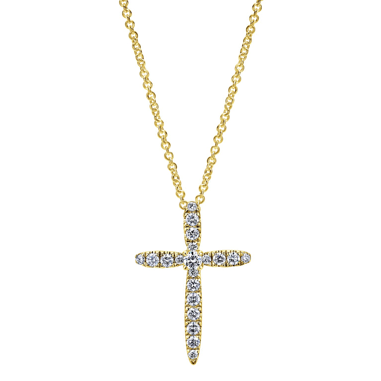 14K Yellow Gold Diamond Cross Pendant Necklace - 0.25 ct - Shot 1