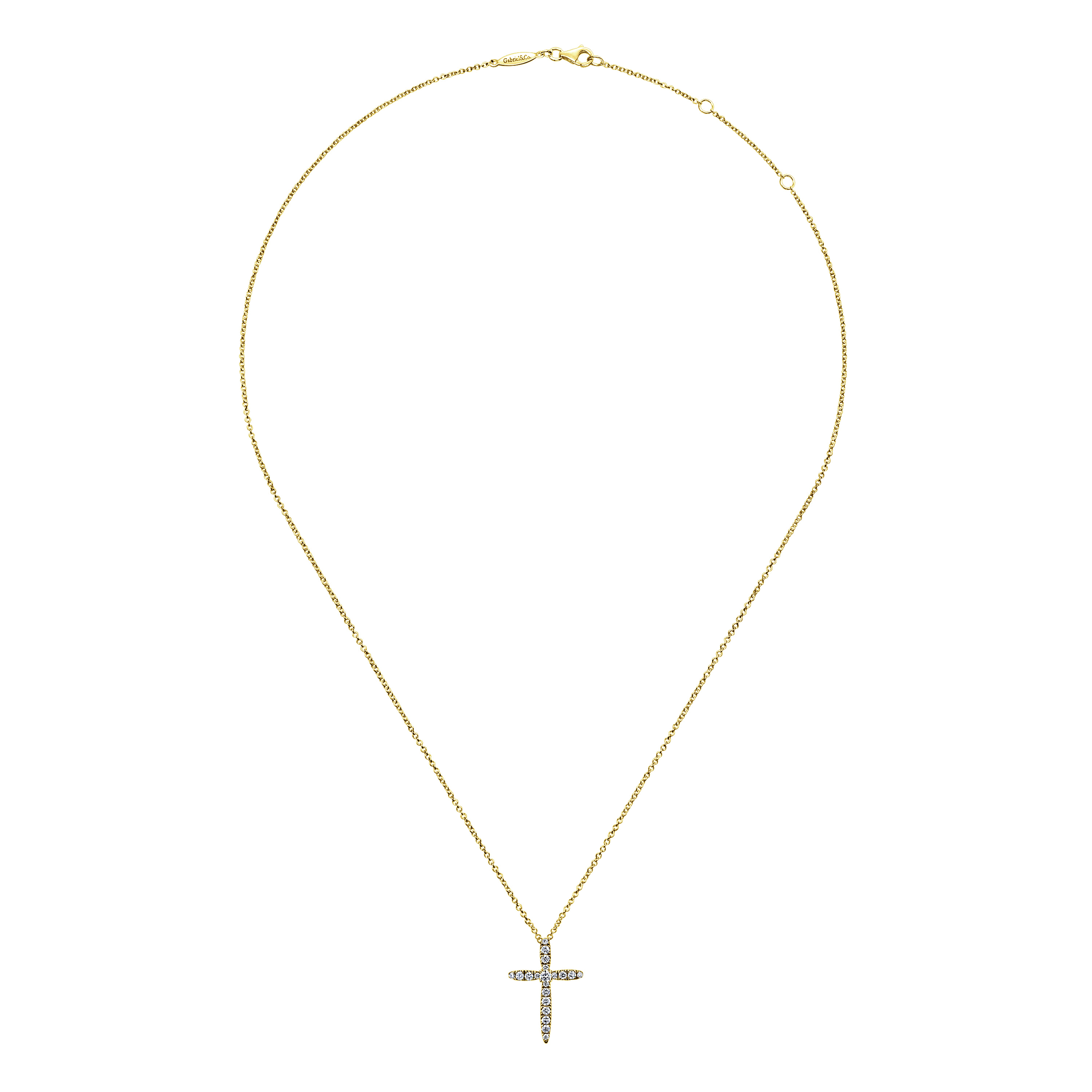 14K Yellow Gold Diamond Cross Pendant Necklace - 0.25 ct - Shot 2