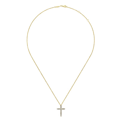 14K Yellow Gold Diamond Cross Pendant Necklace