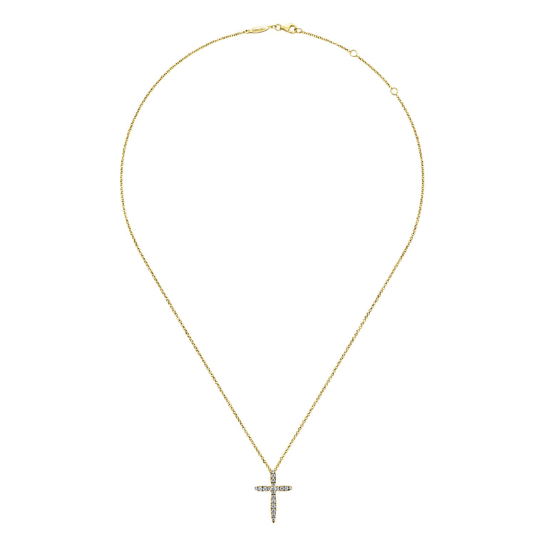 14K Yellow Gold Diamond Cross Pendant Necklace - 0.25 ct - Shot 2