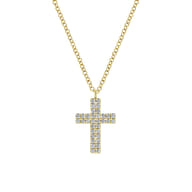 14K Yellow Gold Diamond Cross Pendant Necklace