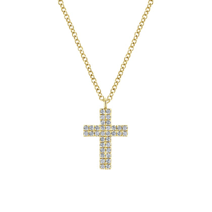 14K Yellow Gold Diamond Cross Pendant Necklace