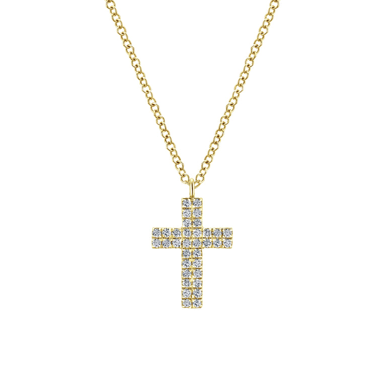 14K Yellow Gold Diamond Cross Pendant Necklace - 0.17 ct - Shot 1