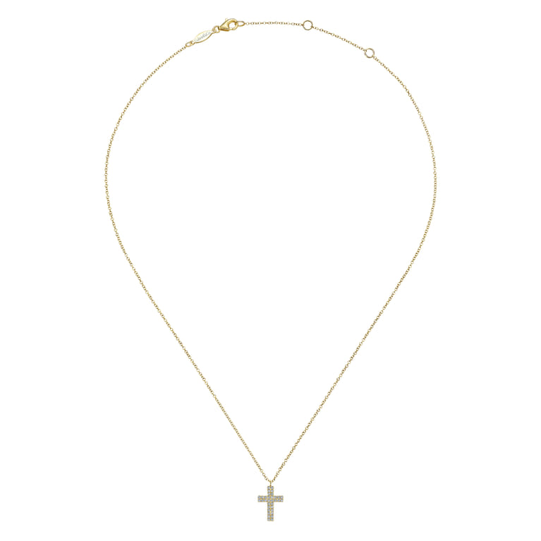 14K Yellow Gold Diamond Cross Pendant Necklace - 0.17 ct - Shot 2