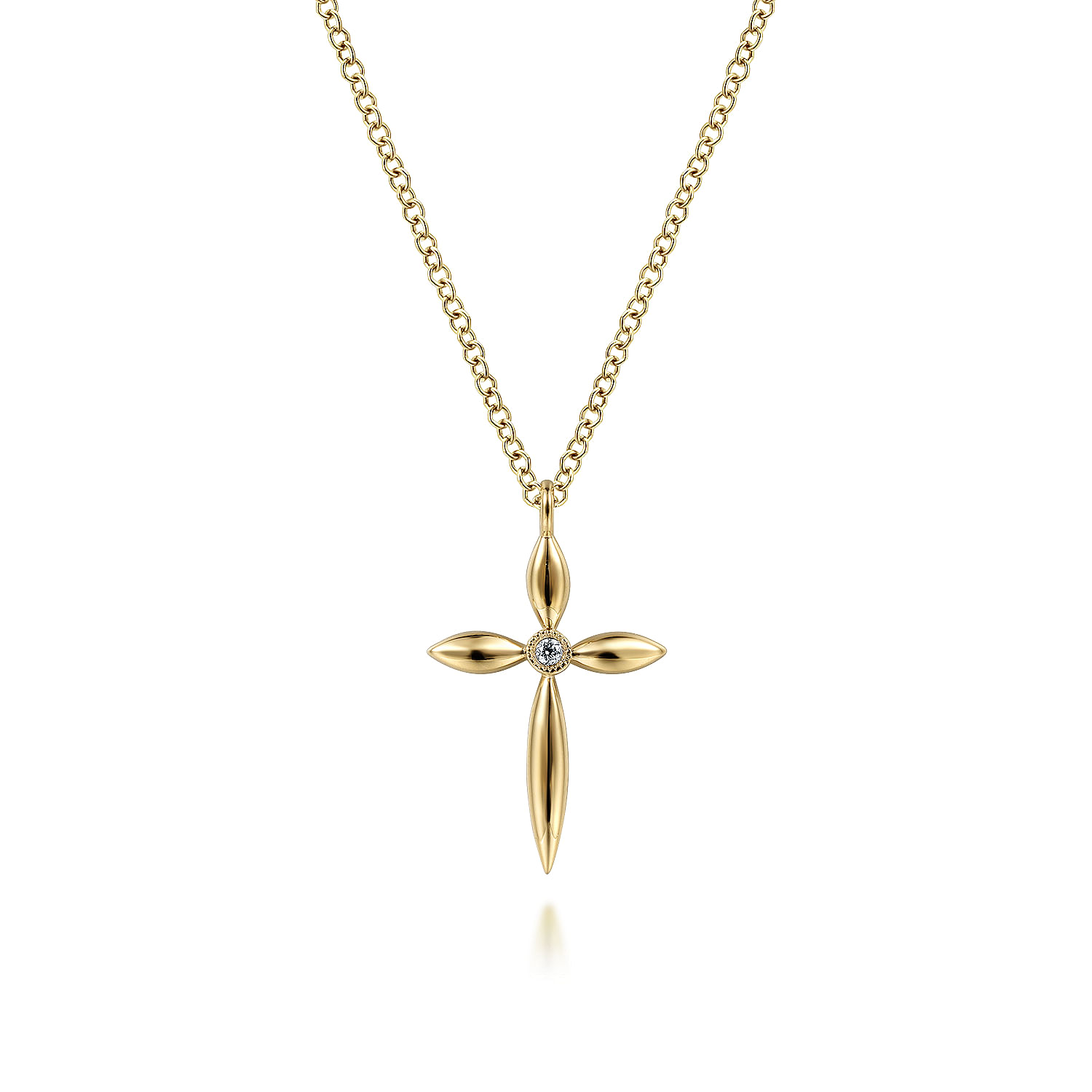 14K Yellow Gold Diamond Cross Pendant Necklace
