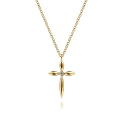 14K Yellow Gold Diamond Cross Pendant Necklace