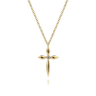 14K Yellow Gold Diamond Cross Pendant Necklace