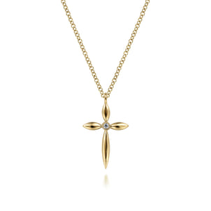 14K Yellow Gold Diamond Cross Pendant Necklace