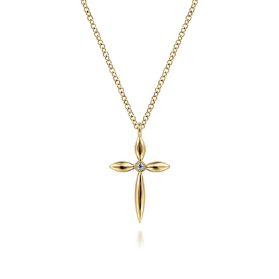14K Yellow Gold Diamond Cross Pendant Necklace