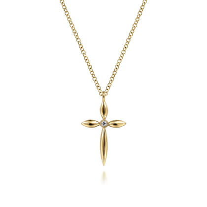 14K Yellow Gold Diamond Cross Pendant Necklace