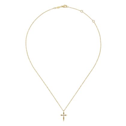 14K Yellow Gold Diamond Cross Pendant Necklace
