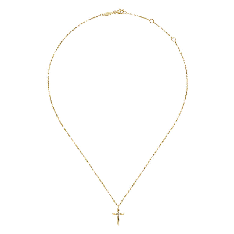 14K Yellow Gold Diamond Cross Pendant Necklace - 0.01 ct - Shot 2