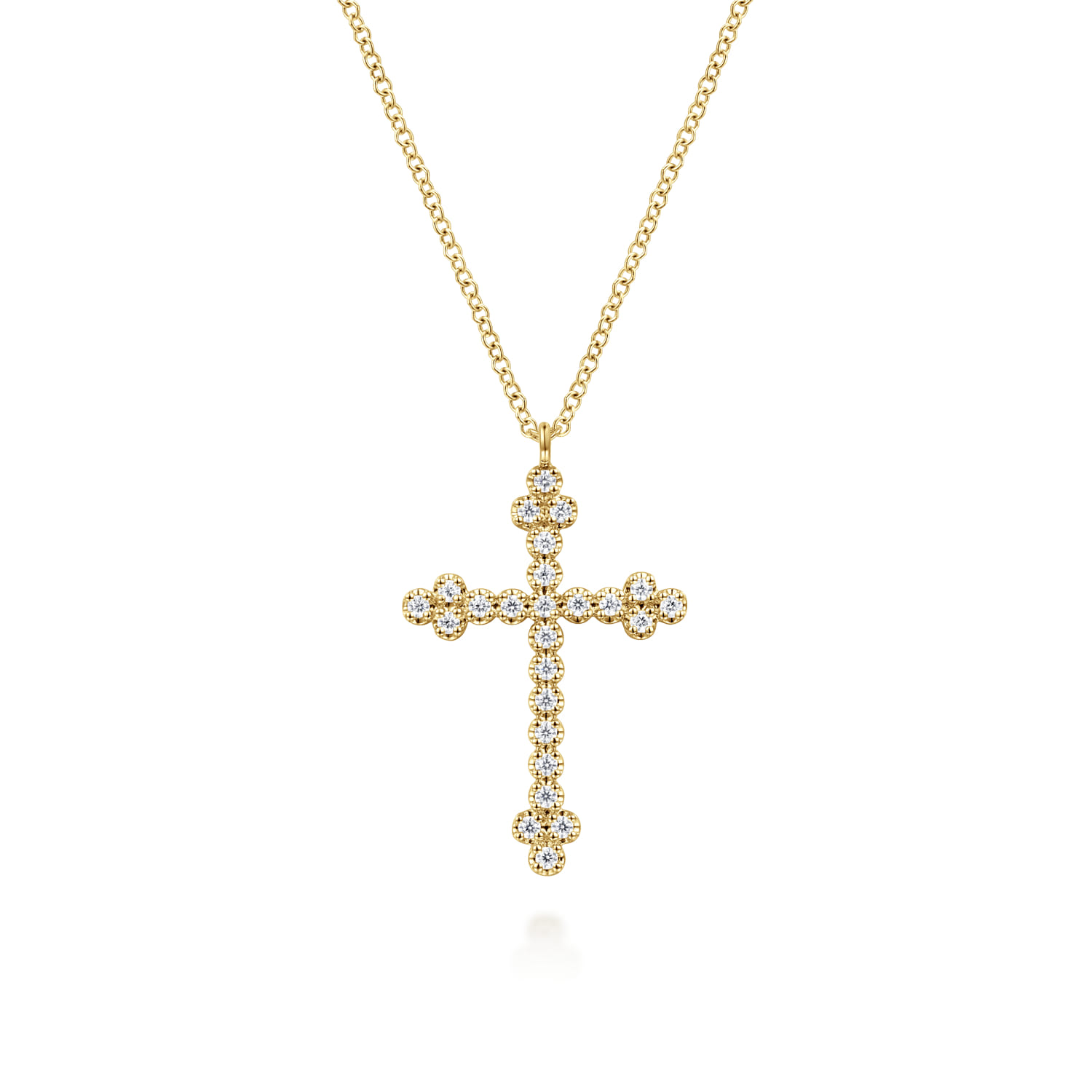 14K Yellow Gold Diamond Cross Pendant Necklace - 0.25 ct - Shot 1