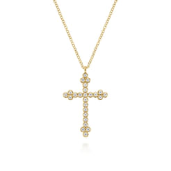 14K Yellow Gold Diamond Cross Pendant Necklace