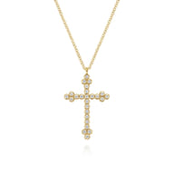 14K Yellow Gold Diamond Cross Pendant Necklace