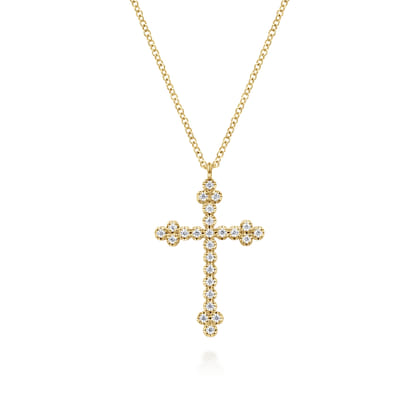 14K Yellow Gold Diamond Cross Pendant Necklace