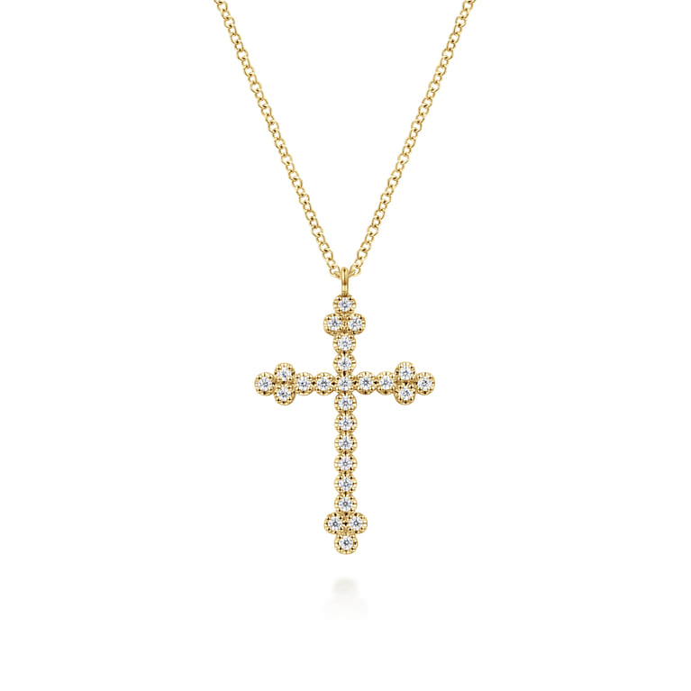 14K Yellow Gold Diamond Cross Pendant Necklace - 0.25 ct - Shot 1