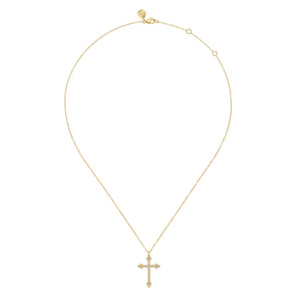 14K Yellow Gold Diamond Cross Pendant Necklace