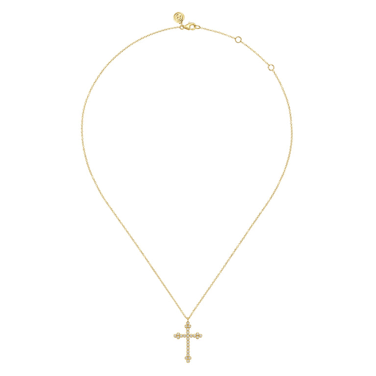 14K Yellow Gold Diamond Cross Pendant Necklace - 0.25 ct - Shot 2