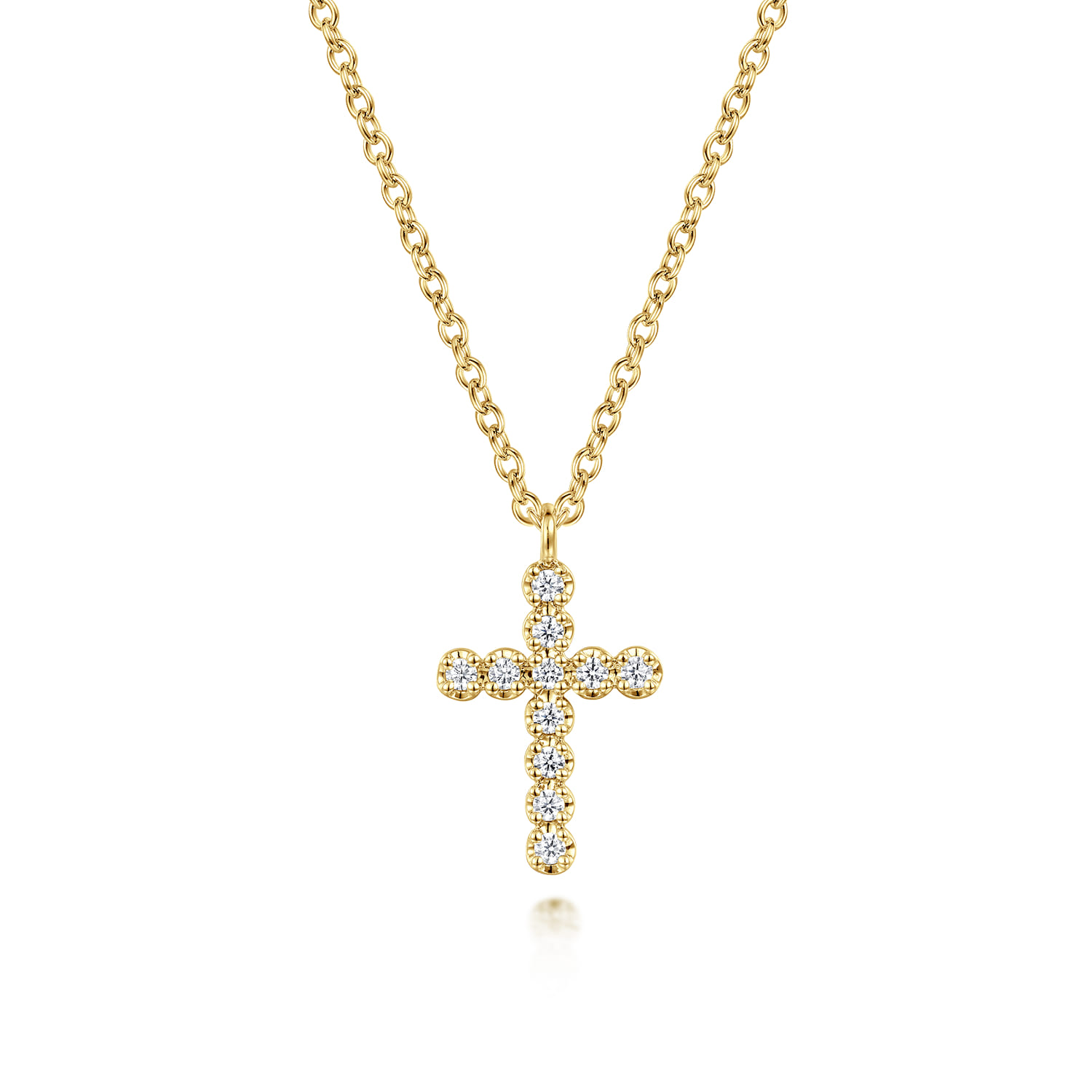 14K Yellow Gold Diamond Cross Pendant Necklace - 0.11 ct - Shot 1