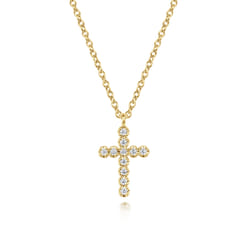 14K Yellow Gold Diamond Cross Pendant Necklace