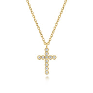 14K Yellow Gold Diamond Cross Pendant Necklace