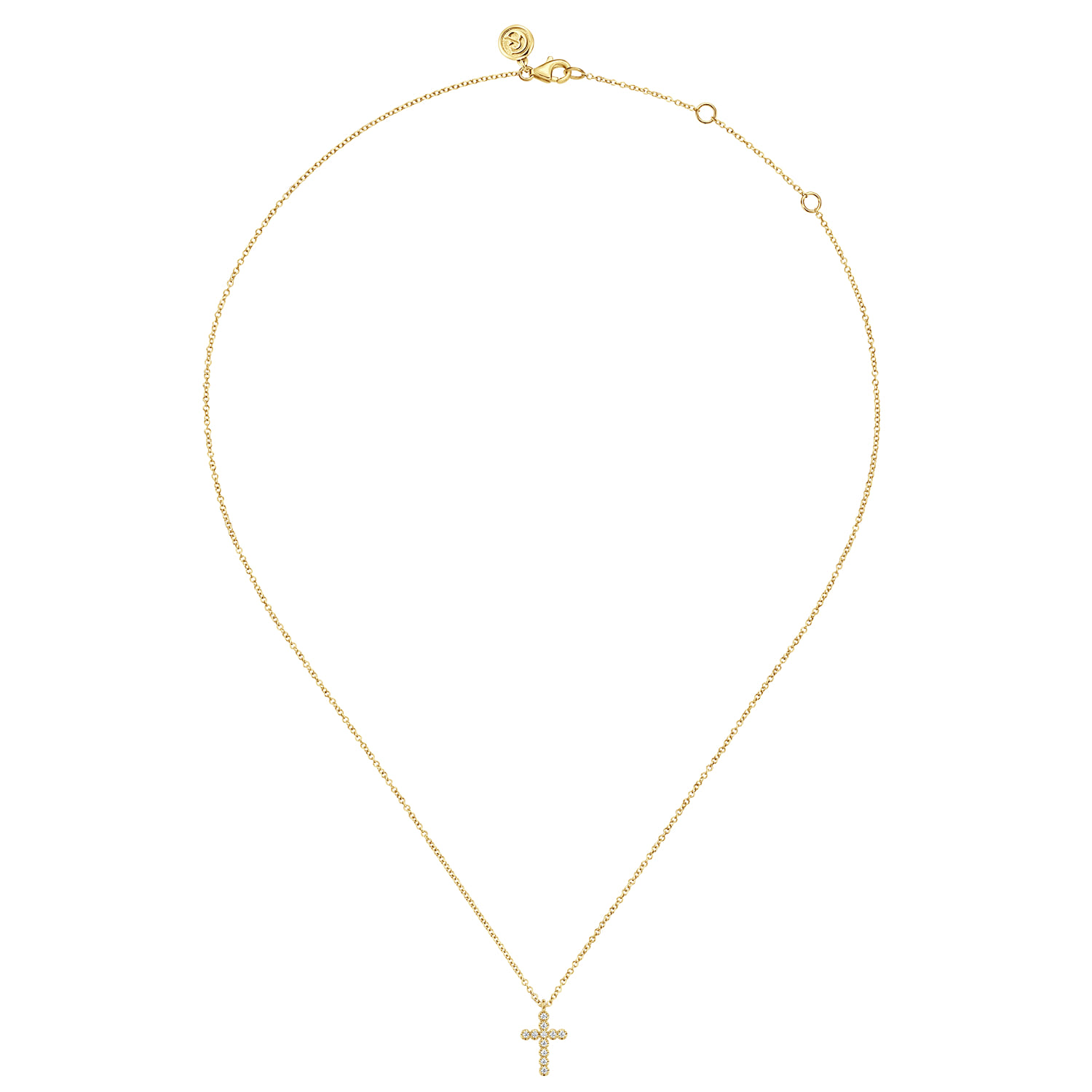 14K Yellow Gold Diamond Cross Pendant Necklace - 0.11 ct - Shot 2
