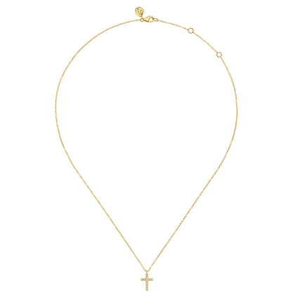 14K Yellow Gold Diamond Cross Pendant Necklace