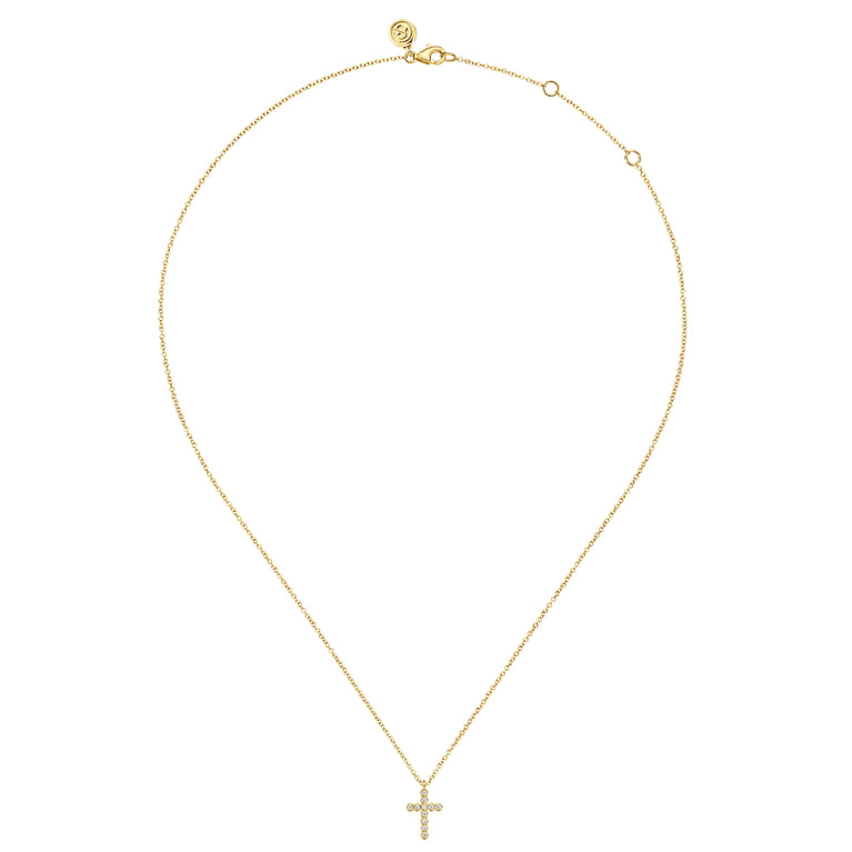 14K Yellow Gold Diamond Cross Pendant Necklace - 0.11 ct - Shot 2