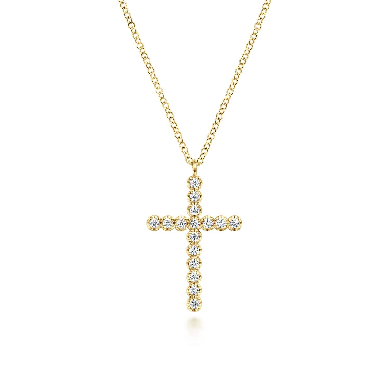 14K Yellow Gold Diamond Cross Pendant Necklace - 0.24 ct - Shot 1