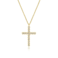 14K Yellow Gold Diamond Cross Pendant Necklace