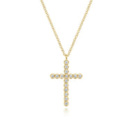 14K Yellow Gold Diamond Cross Pendant Necklace