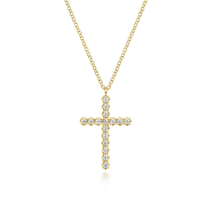 14K Yellow Gold Diamond Cross Pendant Necklace
