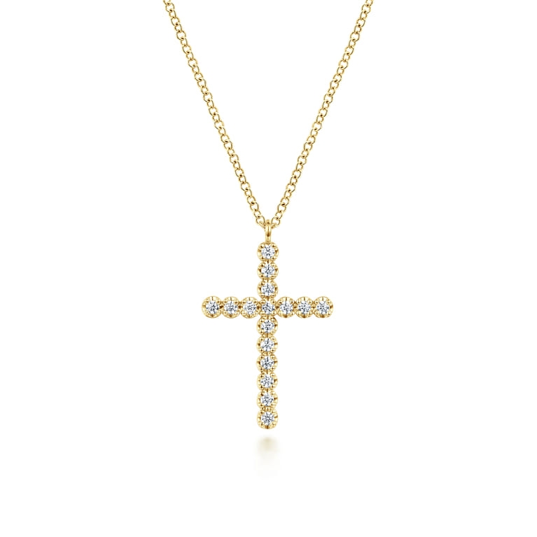 14K Yellow Gold Diamond Cross Pendant Necklace - 0.24 ct - Shot 1