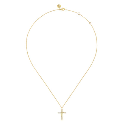 14K Yellow Gold Diamond Cross Pendant Necklace