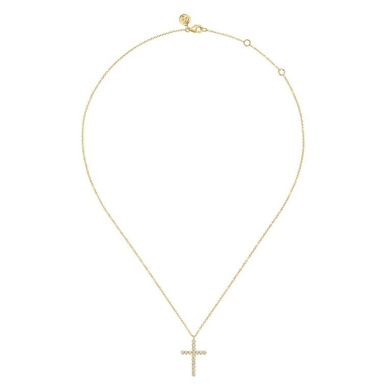 14K Yellow Gold Diamond Cross Pendant Necklace - 0.24 ct - Shot 2