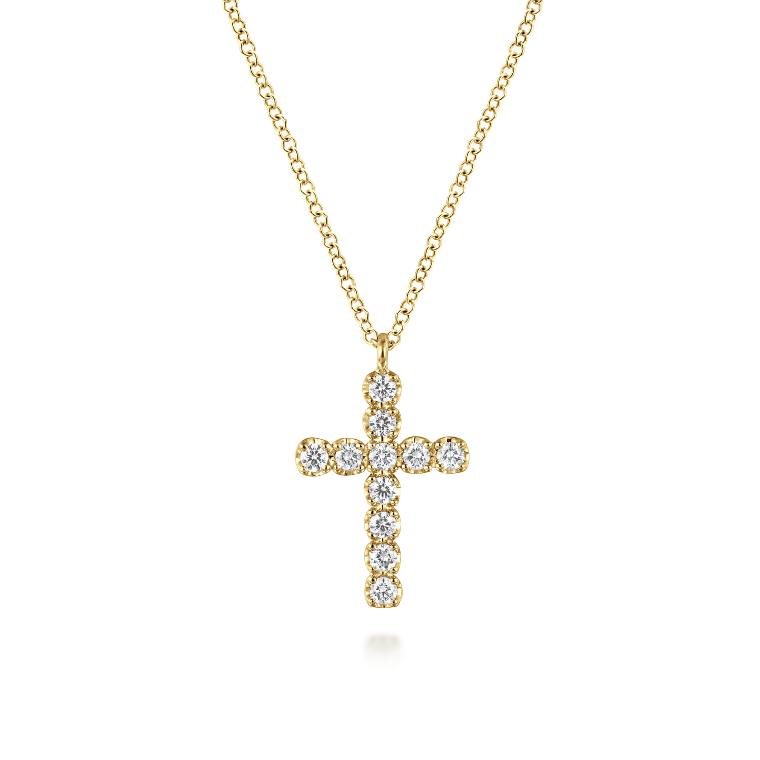 14K Yellow Gold Diamond Cross Pendant Necklace - 0.25 ct - Shot 1