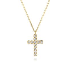 14K Yellow Gold Diamond Cross Pendant Necklace