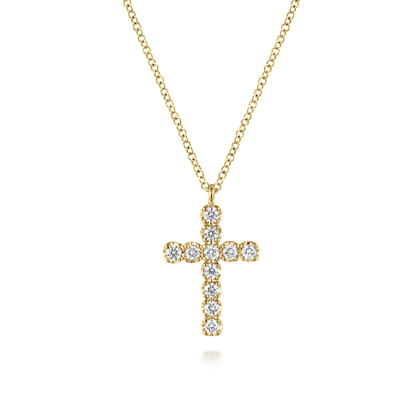 14K Yellow Gold Diamond Cross Pendant Necklace