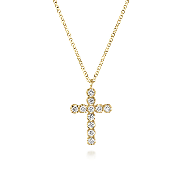 14K Yellow Gold Diamond Cross Pendant Necklace - 0.25 ct - Shot 1